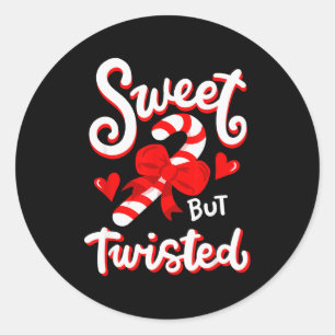 Sweet But Twisted Funny Christmas Candy Cane Xmas  Classic Round Sticker
