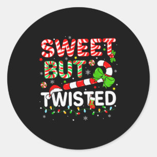Sweet But Twisted Funny Christmas Candy Cane Xmas  Classic Round Sticker