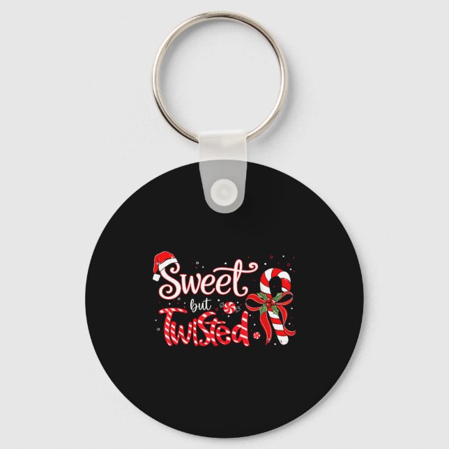 Sweet But Twisted Funny Christmas Candy Cane Xmas  Key Ring (Front)