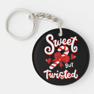 Sweet But Twisted Funny Christmas Candy Cane Xmas  Key Ring