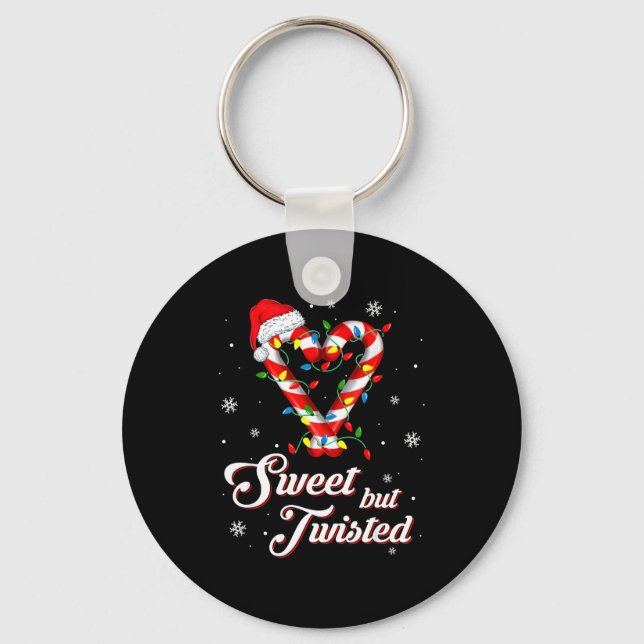 Sweet But Twisted Funny Christmas Candy Cane Xmas  Key Ring (Front)