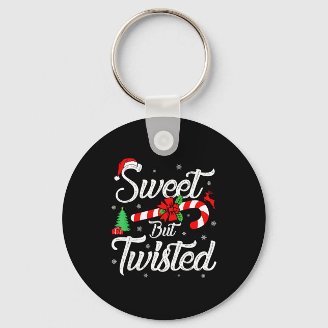Sweet But Twisted Funny Christmas Candy Cane Xmas  Key Ring (Front)