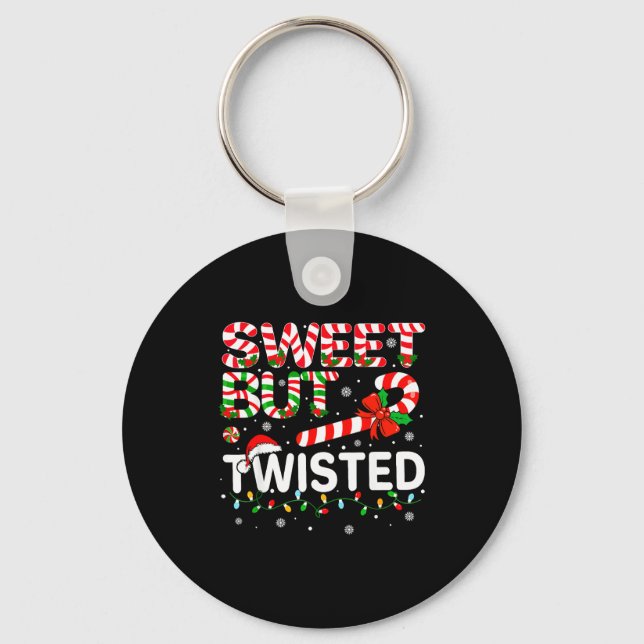 Sweet But Twisted Funny Christmas Candy Cane Xmas  Key Ring (Front)