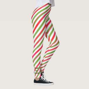 Sweet but Twisted Green and Red Candy Cane Striped Leggings