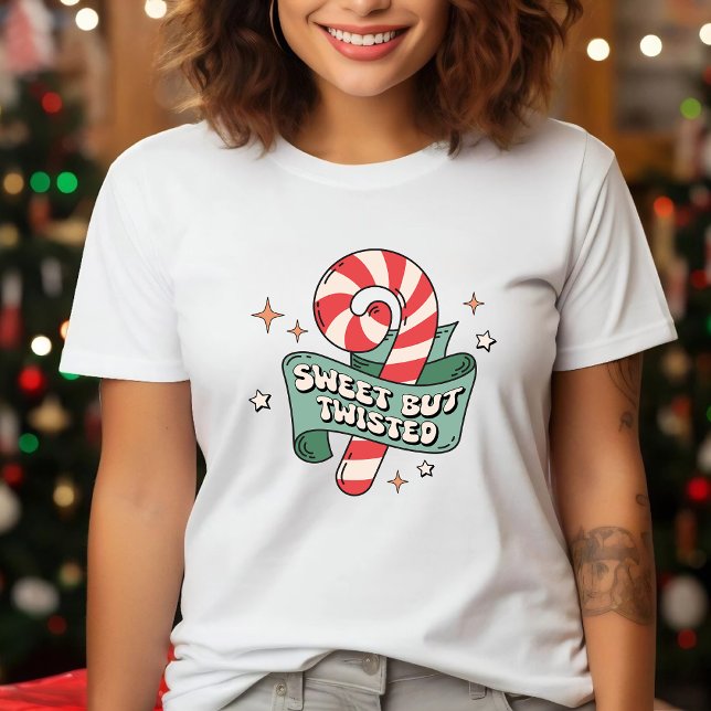Sweet But Twisted Retro Candy Cane Christmas Tri-Blend Shirt (Creator Uploaded)
