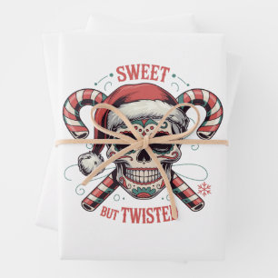 Sweet But Twisted Skeleton Xmas Spooky Halloween Wrapping Paper Sheet