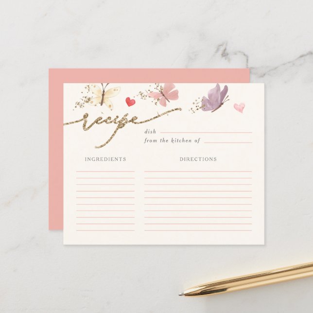 Sweet Butterflies Bridal Shower Recipe Card (Front/Back In Situ)