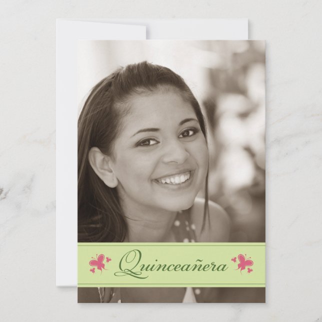 Sweet Butterflies Quinceanera Invitation (sage) (Front)