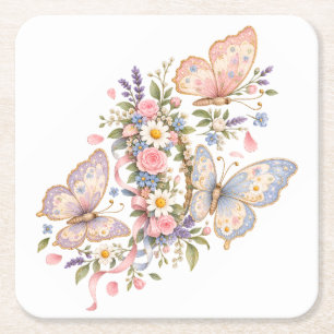 Sweet Butterfly Garden Design for Magical Square Paper Coaster