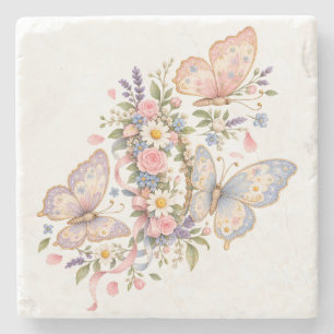 Sweet Butterfly Garden Design for Magical Stone Coaster