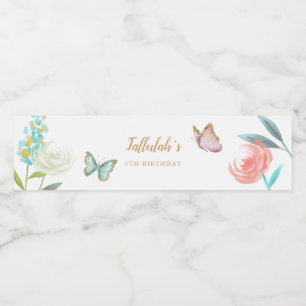 Sweet Butterfly Garden Girl Birthday Party Water Bottle Label