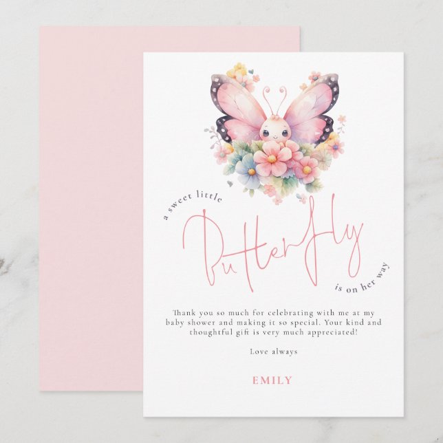 Sweet Butterfly is On Way Baby Shower Thank You Card (Front/Back)