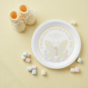 Sweet Butterfly Yellow Marshmallow Baby Shower Paper Plate