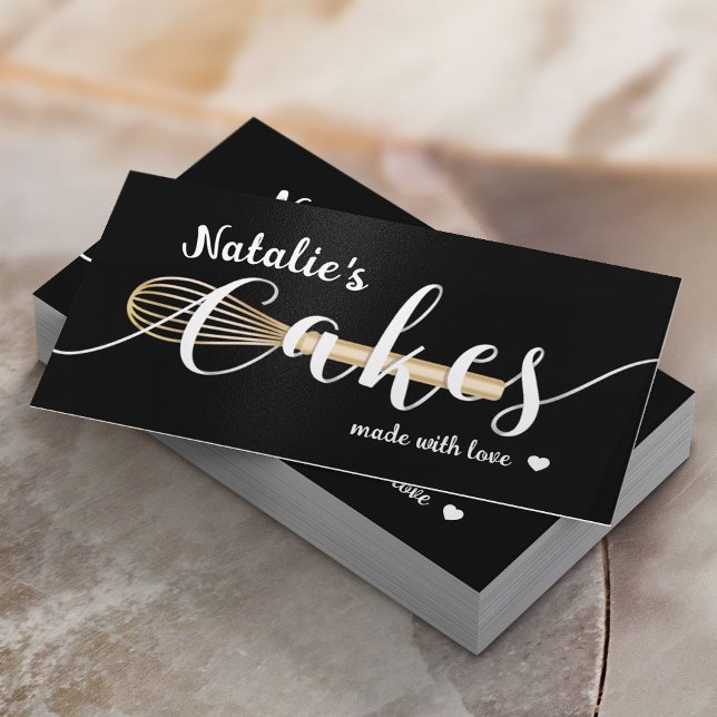 Sweet Cake Bakery Cute Typography Plain Black Business Card (Creator Uploaded)