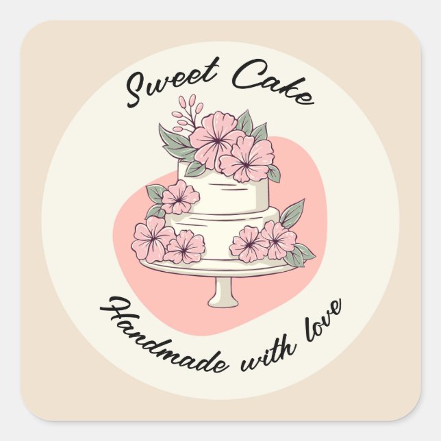 Sweet Cake Bakery Logo Square Sticker (Front)