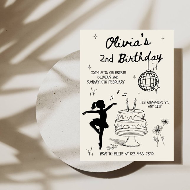 Sweet Cake Line Art Girl’s 2nd Birthday Party Invitation (Creator Uploaded)