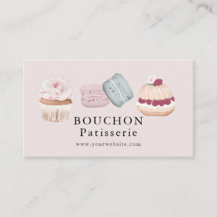 Sweet Cake Macaron Cupcake Pink Bakery Business Card