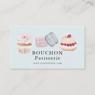 Sweet Cake Macaron Cupcake White Bakery Blue Business Card
