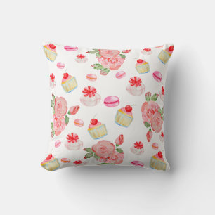 Sweet cakes and roses in watercolour cushion