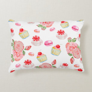 Sweet cakes and roses in watercolour decorative cushion
