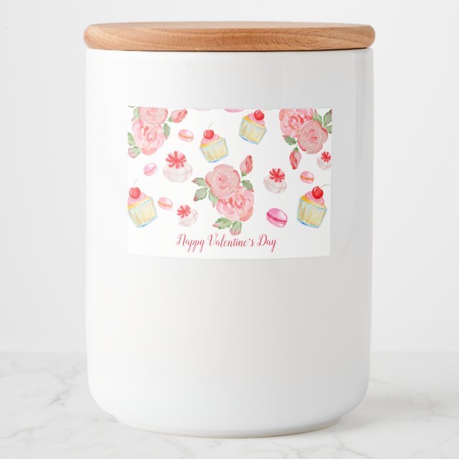 Sweet cakes and roses in watercolour food label (Front)