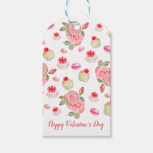 Sweet cakes and roses in watercolour gift tags