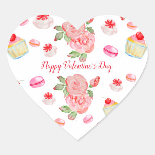 Sweet cakes and roses in watercolour heart sticker
