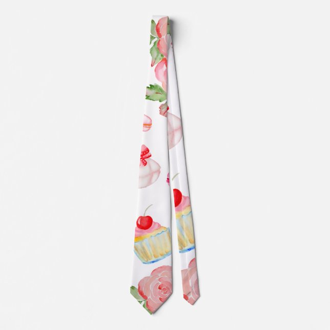 Sweet cakes and roses in watercolour tie (Front)