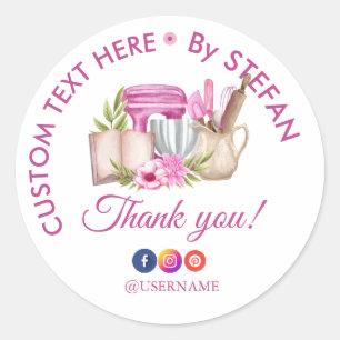 Sweet Cakes Bakery Watercolor Round Thank You Stic Classic Round Sticker