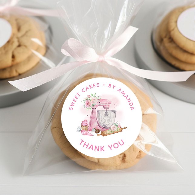 Sweet Cakes Pink Thank you Classic Round Sticker (Creator Uploaded)