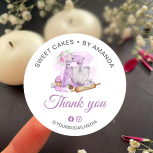 Sweet Cakes Purple Thank you Classic Round Sticker