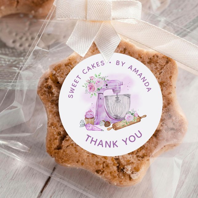 Sweet Cakes Purple Thank you Classic Round Sticker (Creator Uploaded)