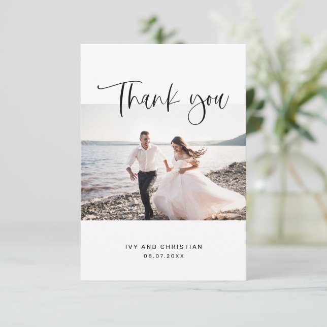 Sweet Calligraphy Thank You Wedding Photo Card (Standing Front)