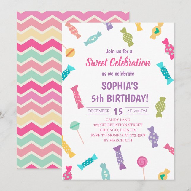 Sweet Candies Birthday Party Invitation (Front/Back)