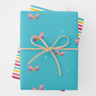 Sweet Candy and Blue Sparkly Magic Set Of Wrapping Paper Sheet