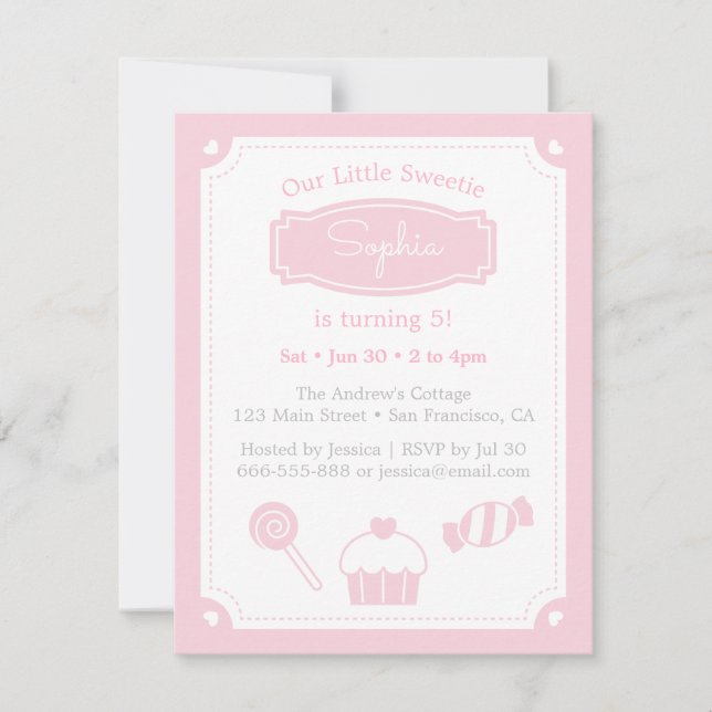 Sweet Candy and Cupcake, Girls Birthday Party Invitation (Front)
