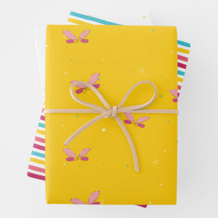 Sweet Candy and Yellow Sparkly Magic Set Of Wrapping Paper Sheet