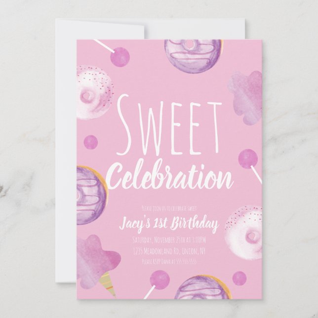 Sweet Candy Birthday Doughnut Pink Girls Party (Front)