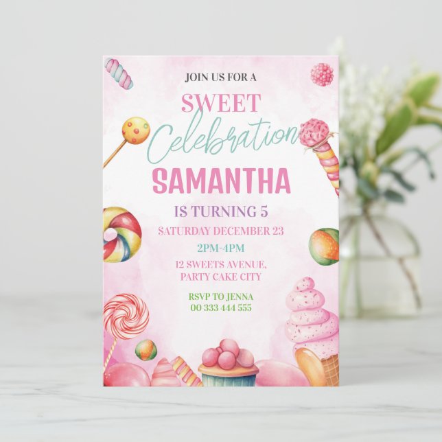 Sweet Candy Birthday Girl Invitation (Standing Front)