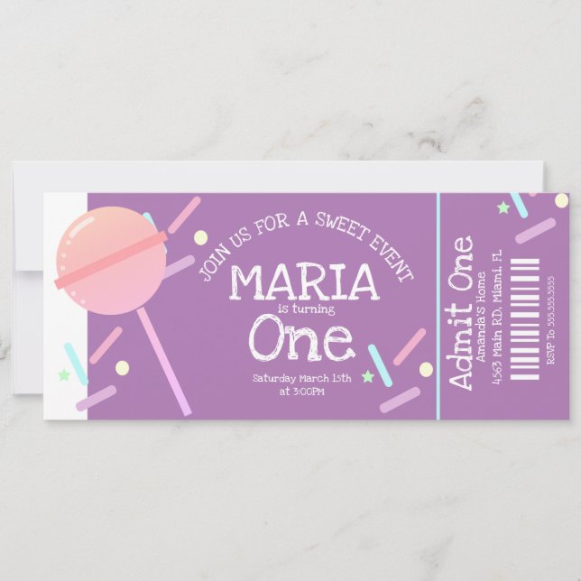 Sweet Candy Buffet  Birthday Ticket Party    Invitation (Front)