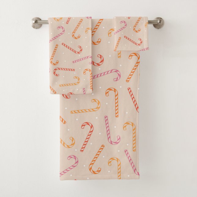Sweet candy cane pattern bath towel set (Insitu)