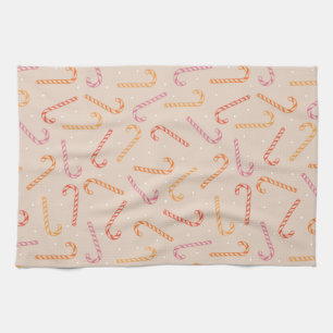 Sweet candy cane pattern tea towel