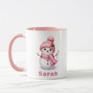Sweet Candy Cane Pink Snowman Christmas Mug