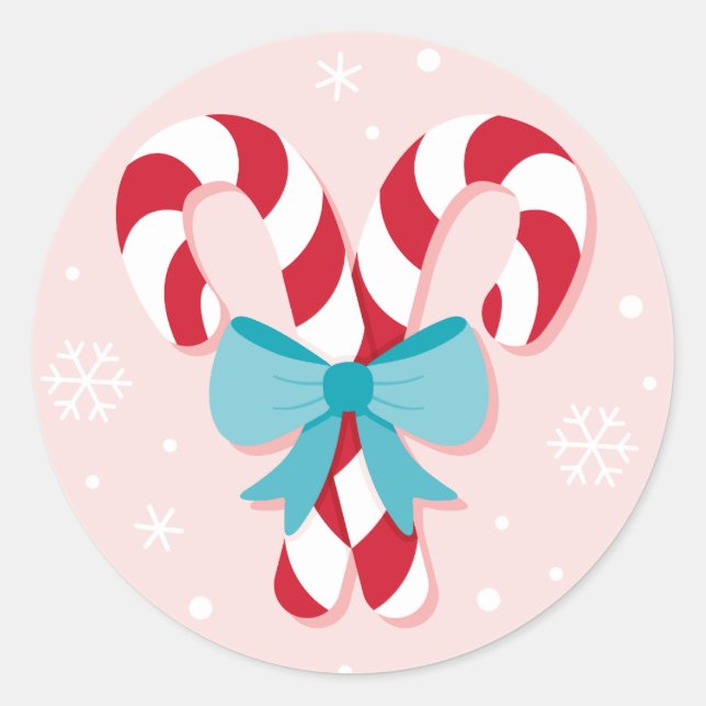 Sweet Candy Canes and Bows Christmas Classic Round Sticker (Front)