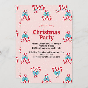 Sweet Candy Canes and Bows Christmas Invitation