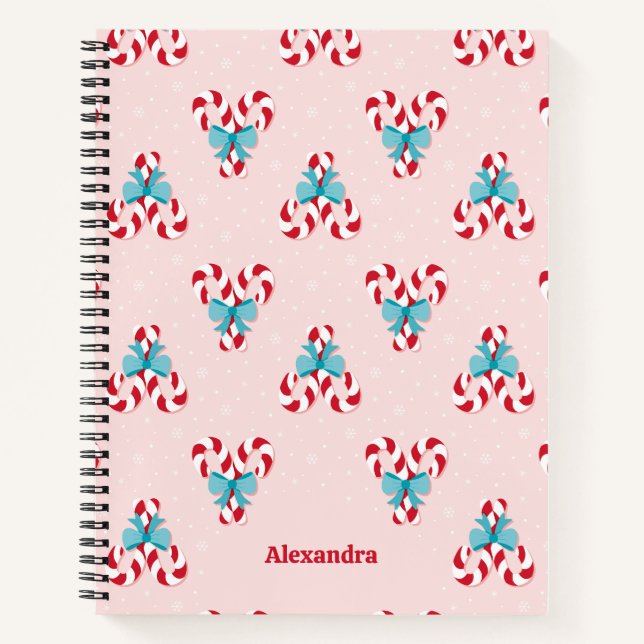 Sweet Candy Canes and Bows Christmas Pattern Notebook (Front)