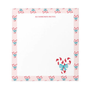 Sweet Candy Canes and Bows Christmas Pattern Notepad