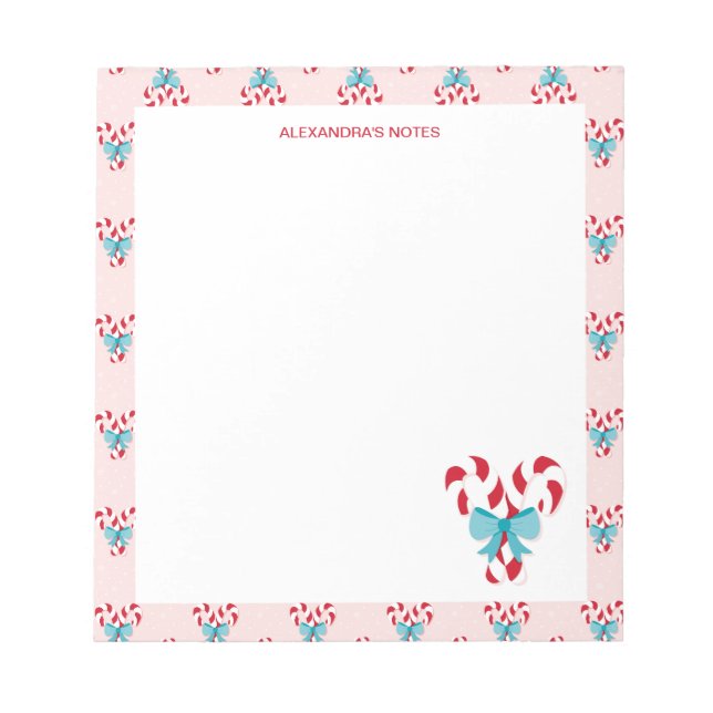 Sweet Candy Canes and Bows Christmas Pattern Notepad (Front)