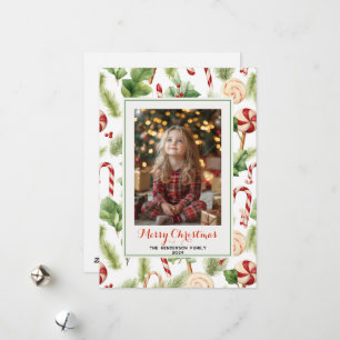 Sweet Candy Canes Custom Christmas Photo & Name Holiday Card