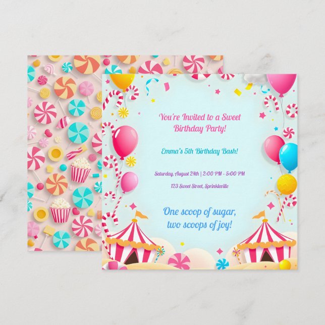 Sweet Candy Carnival Birthday Party Invitation (Front/Back)